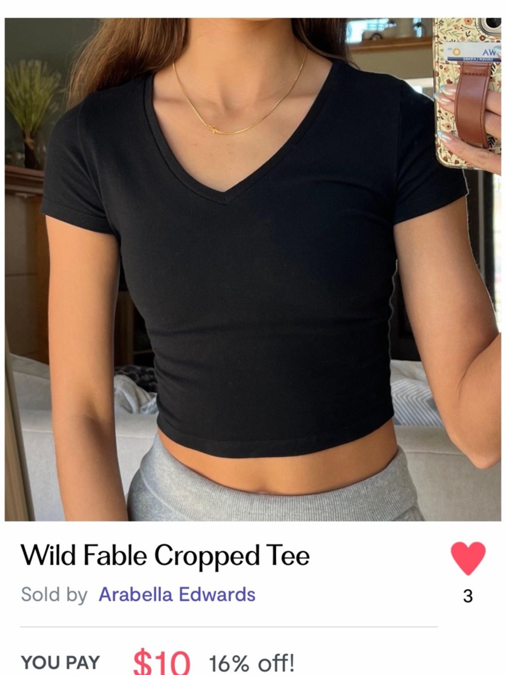 wild fable Black V-Neck Cropped Tee